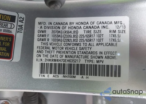 2014 Honda Cr-V Ex-L z USA, uszkodzony, nr VIN 2HKRM4H70EH635217